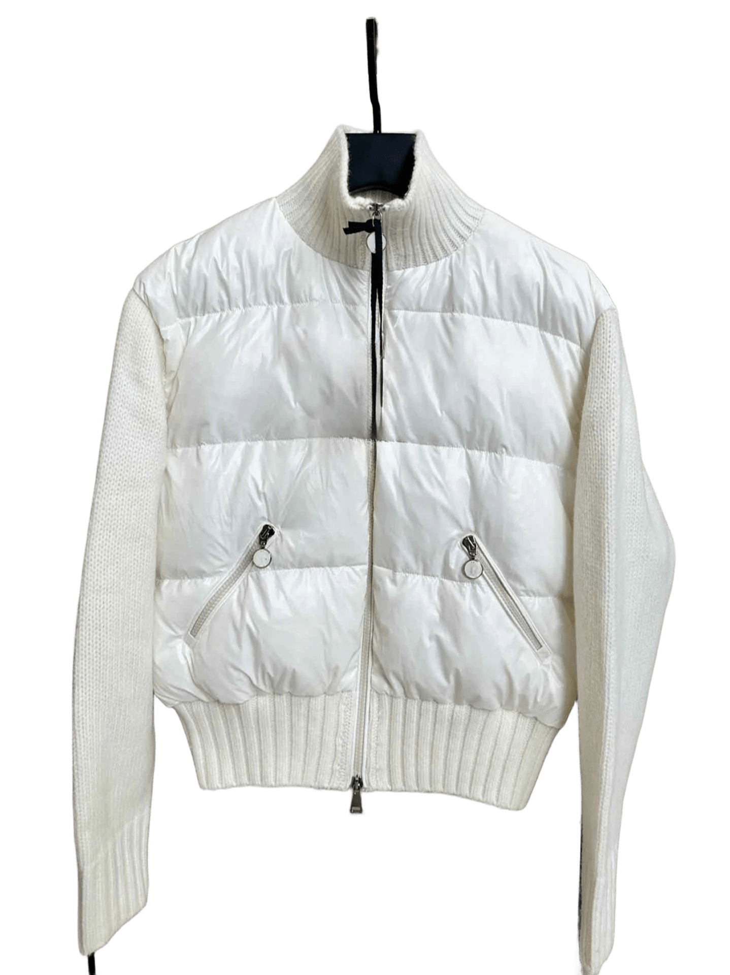 Moncler Women's White Knit-Trim Down Jacket | Winter Warm