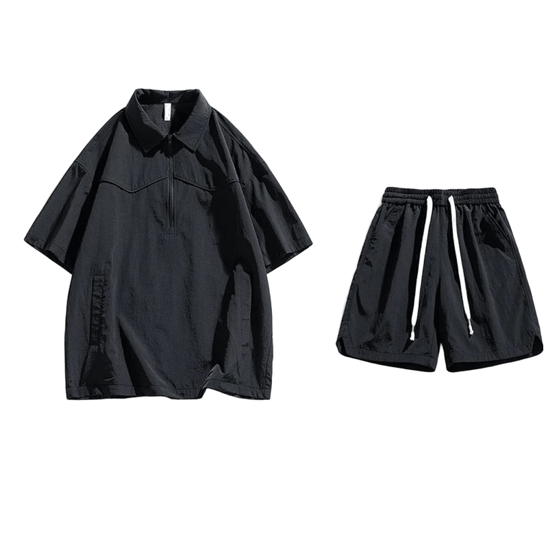 NASALIKE Black Unisex Short Sleeve & Shorts Set