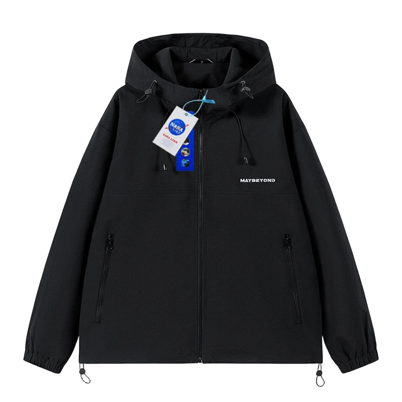 NASALIKE Black Windproof Hooded Jacket, Unisex Premium Coat