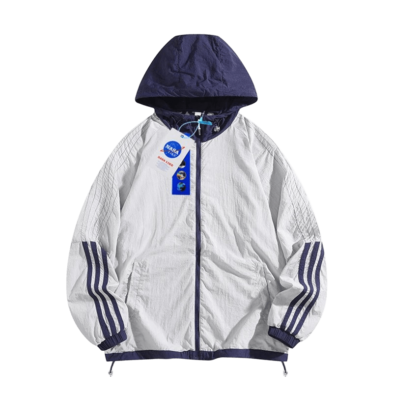 NASALIKE Hooded Windbreaker: Gray & White Sporty Streetwear