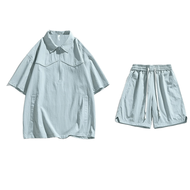 NASALIKE Light Blue Casual Set: Zip Hoodie & Shorts