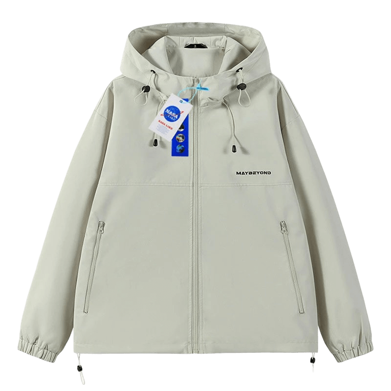 NASALIKE Light Grey Windproof Hooded Jacket, Unisex Streetwear