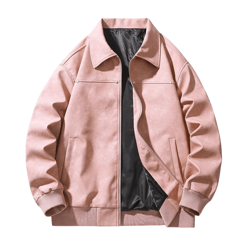 NASALIKE Men's Pink Casual Jacket, Warm Lapel Zip-Up