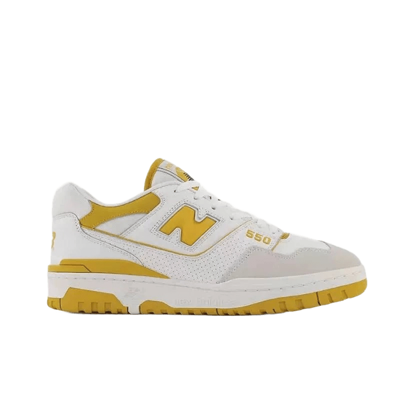 New Balance 550 White Yellow Retro Leather Sneakers