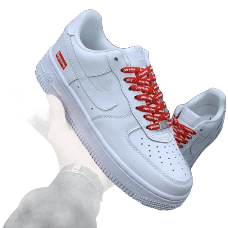 Nike Air Force 1 White Leather Low-Top Sneakers w/ Supreme Laces