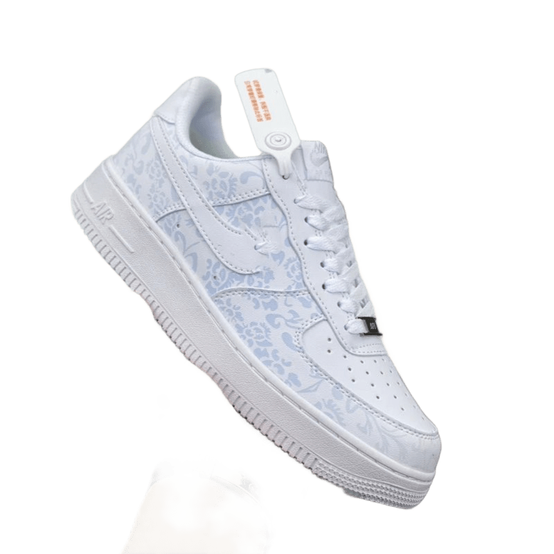 Nike Air Force 1 White Light Blue Print Leather Sneakers