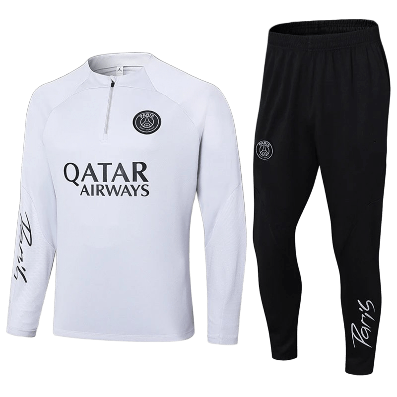 Nike PSG Football Set: White Half-Zip Top & Black Pants