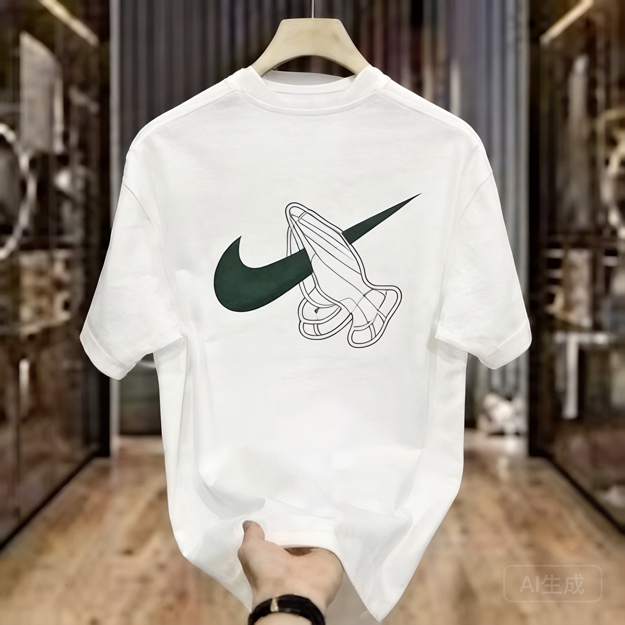 Nike Vintage Swoosh White Cotton T-Shirt, Moisture-Wicking