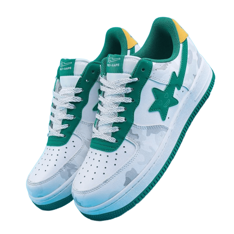 Nike White Green Leather Sneakers, Breathable, Unisex