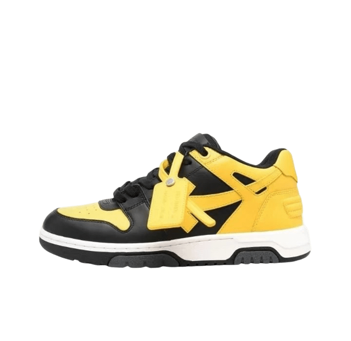 Off White Arrow Leather Sneakers, Yellow & Black Streetwear