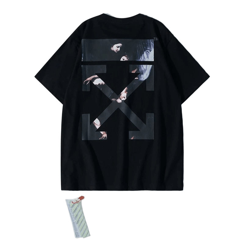 Off White Black Cotton Tee: Unisex Streetwear with Arrow Design