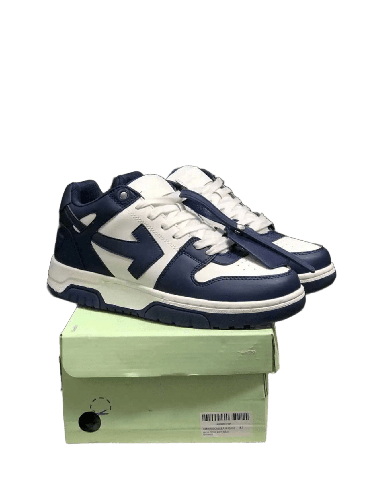 Off White Blue White Arrow Leather Sneakers, Unisex Streetwear