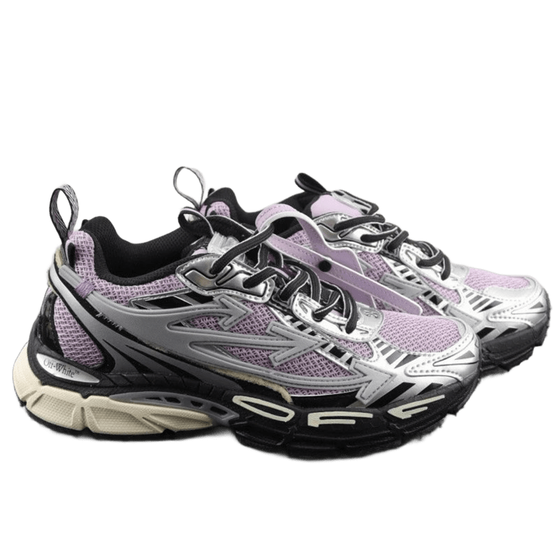 Off-White Lilac Silver Mesh Sneakers, Breathable Unisex Street Style