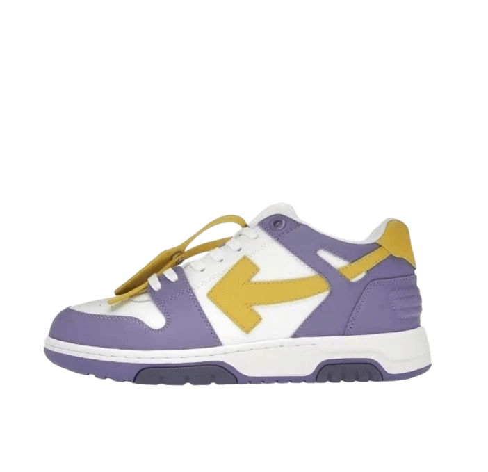 Off White Purple Leather Arrow Sneakers, Unisex Street Style