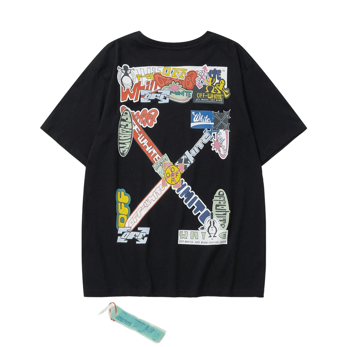 Off-White Unisex Black T-shirt with Graffiti & Arrow Design