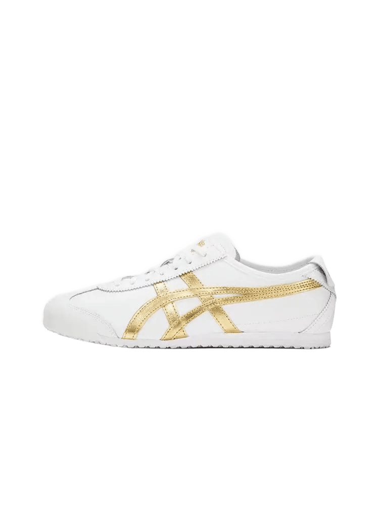 Onitsuka Tiger Retro Leather Sneakers: White & Gold