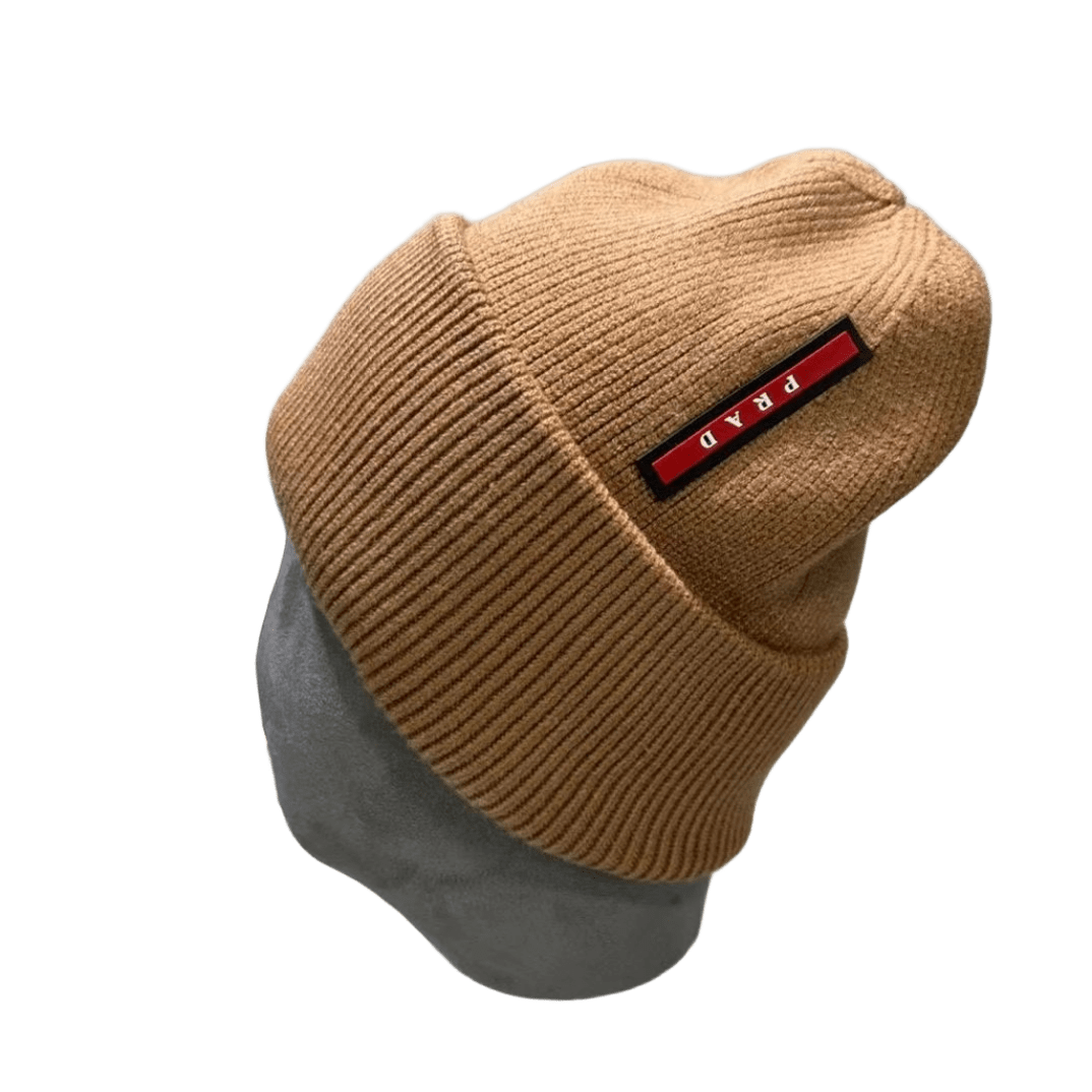 Prada Beige Knit Hat: Unisex Wool Blend Winter Cap