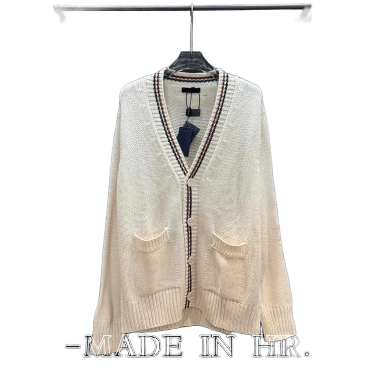 Prada Beige Striped Knit Cardigan: Unisex Cozy Wear