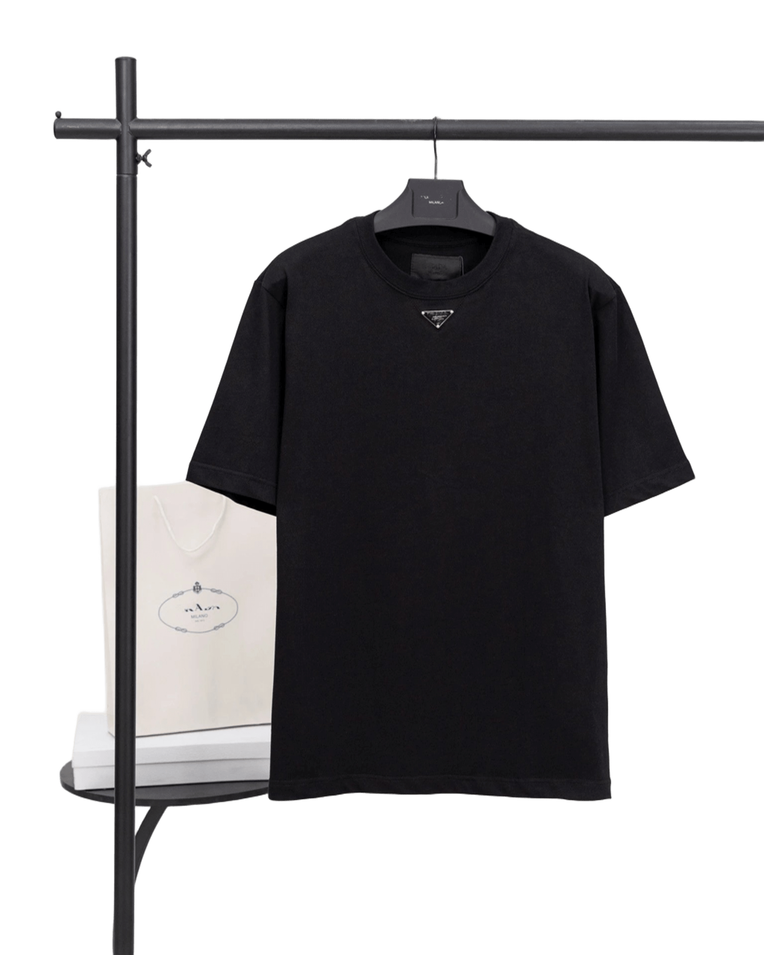 Prada Black Cotton T-Shirt: Iconic Triangle Logo, Unisex
