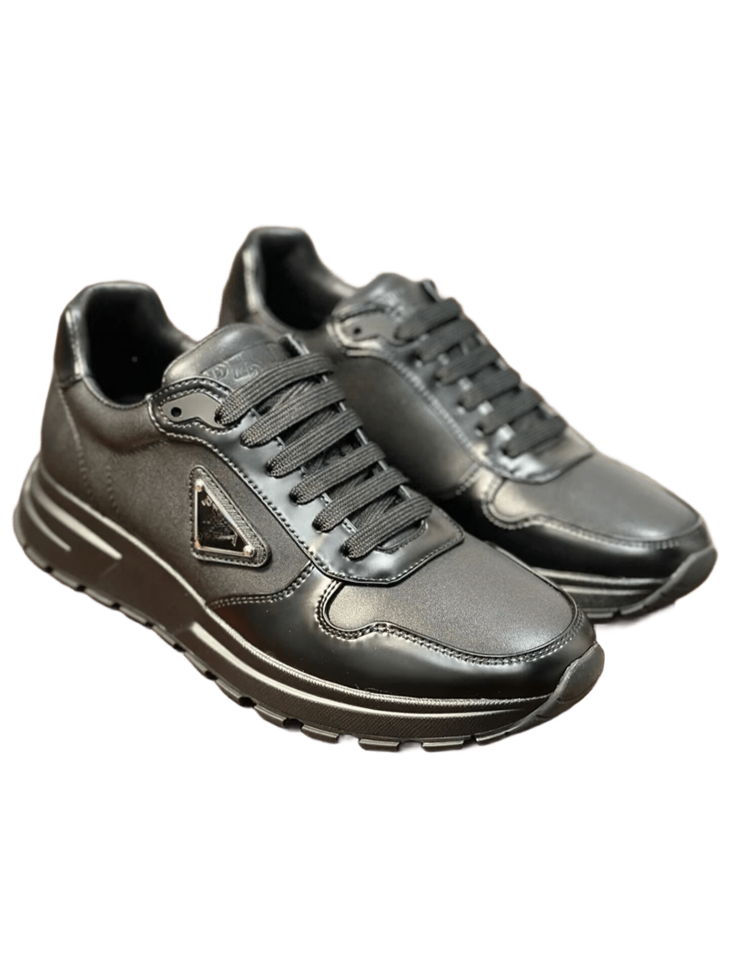 Prada Black Leather Sneakers: Iconic Logo, Unisex Urban Style