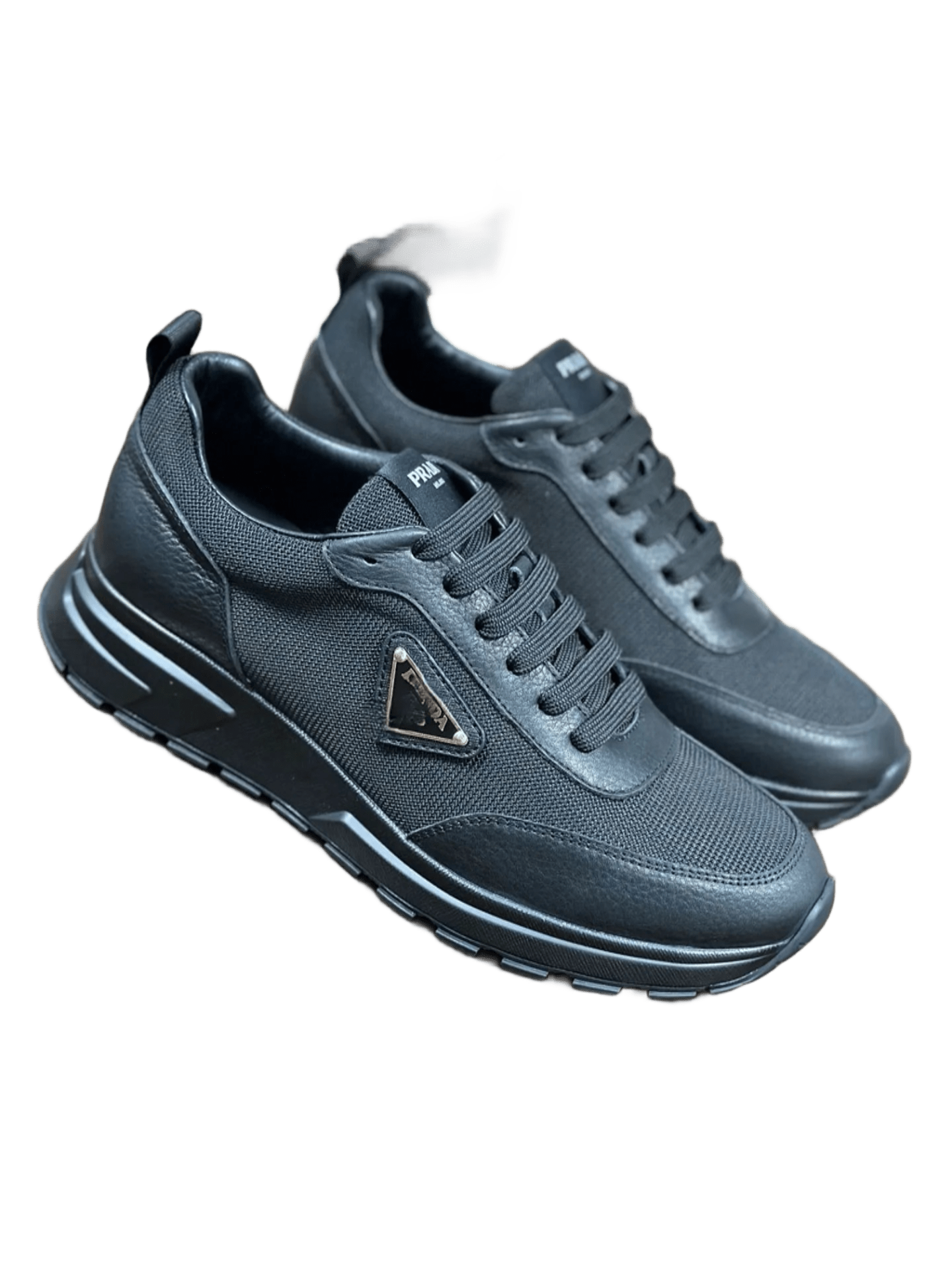 Prada Black Leather Sneakers: Unisex Iconic Logo Design