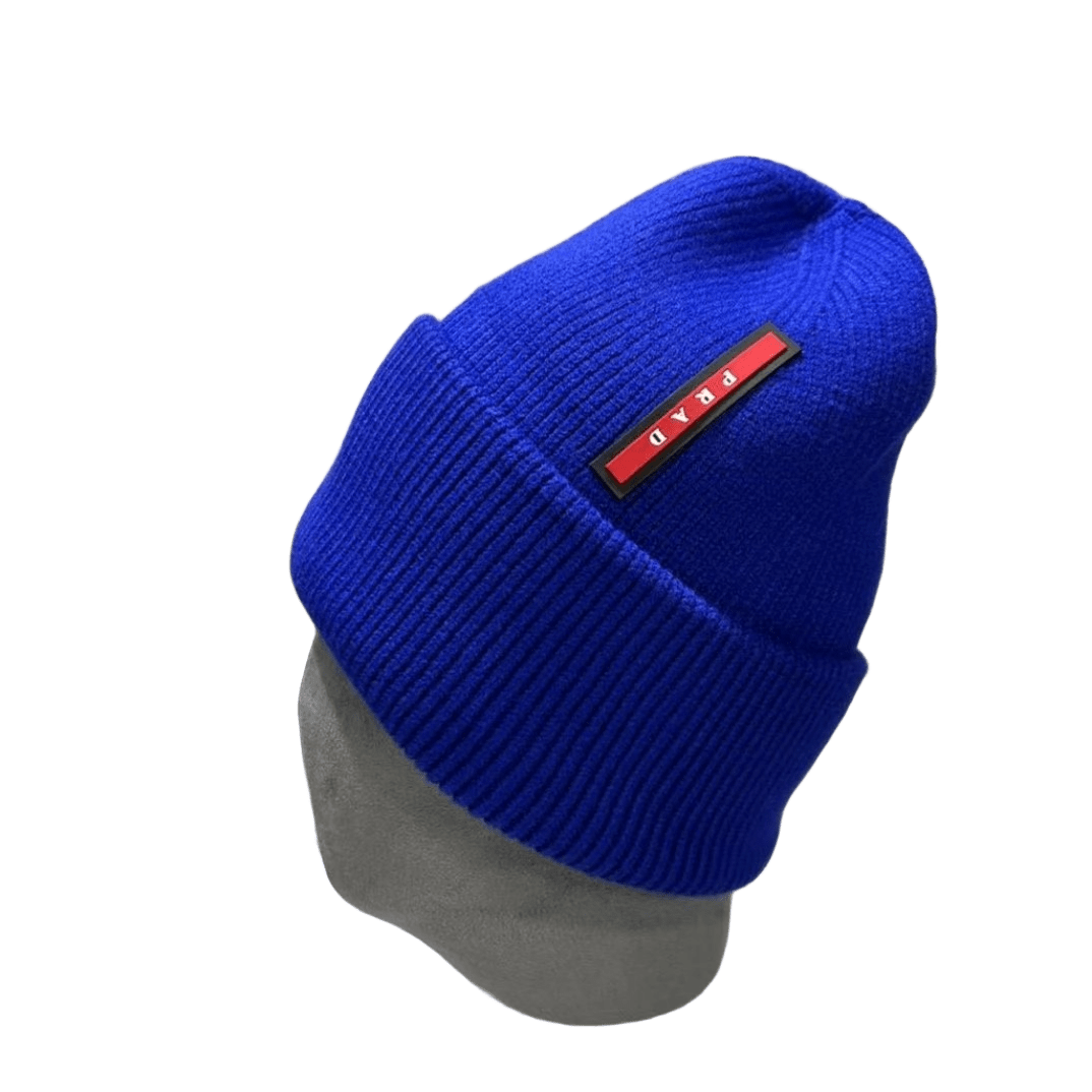 Prada Blue Wool Knit Beanie: Unisex, Warm, Logo
