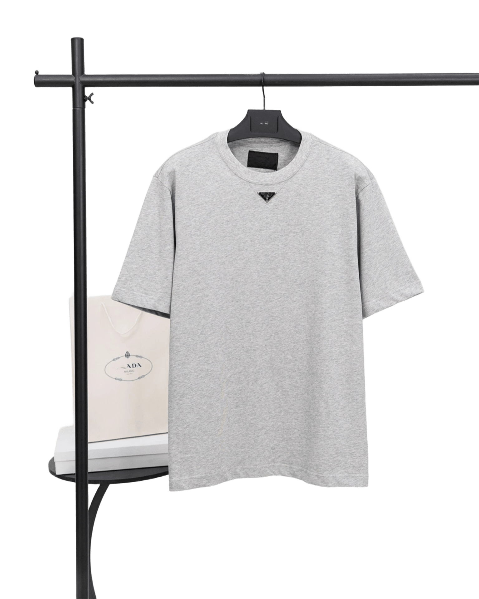 Prada Grey Cotton Essential T-Shirt with Triangle Logo