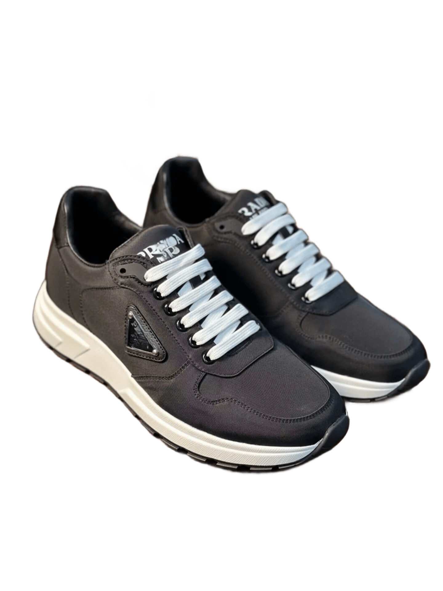 Prada Men's Classic Black Leather Sneakers, Iconic Logo