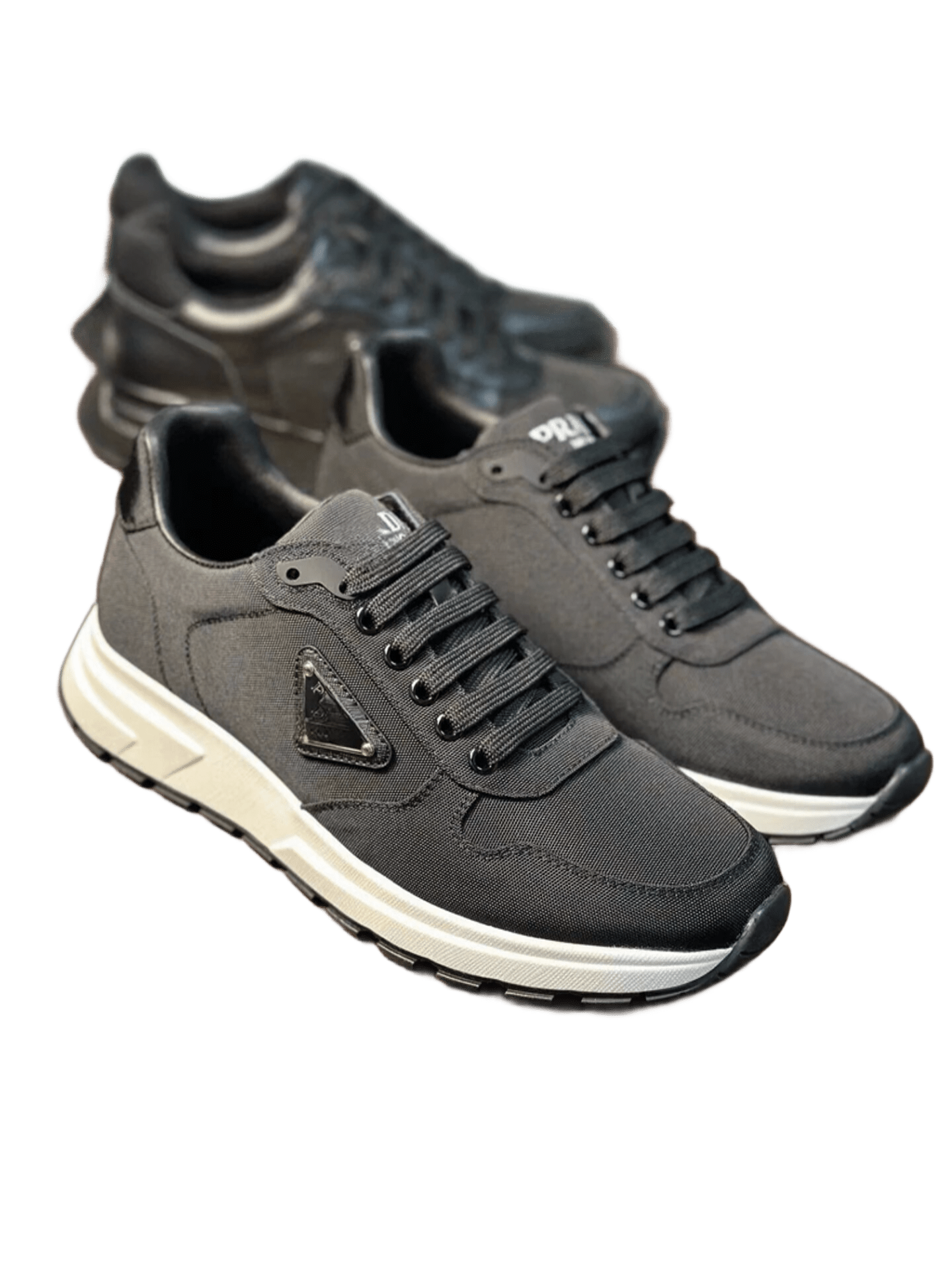 Prada Men's Gray Iconic Logo Sneakers, Urban Style