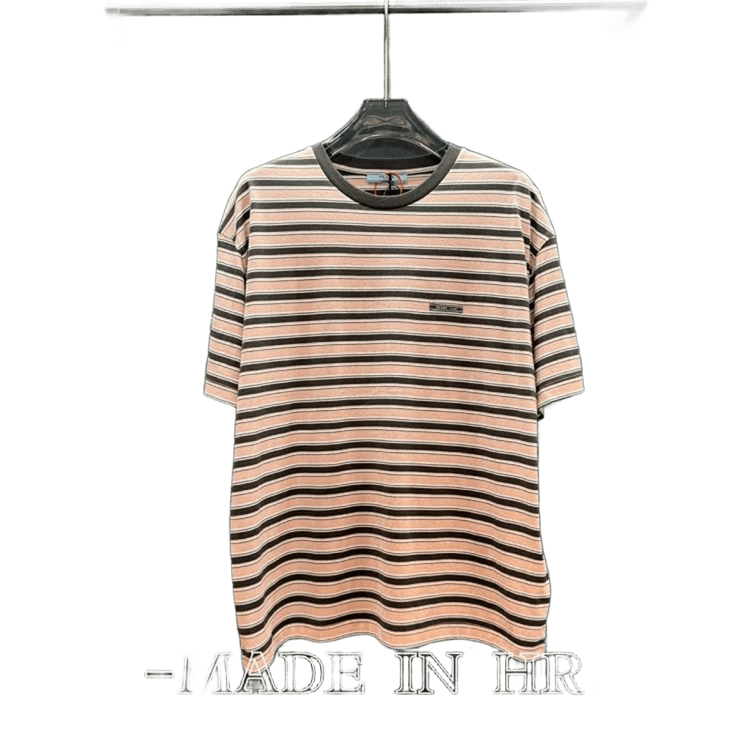 Prada Pink Striped Unisex T-Shirt: Timeless Cotton