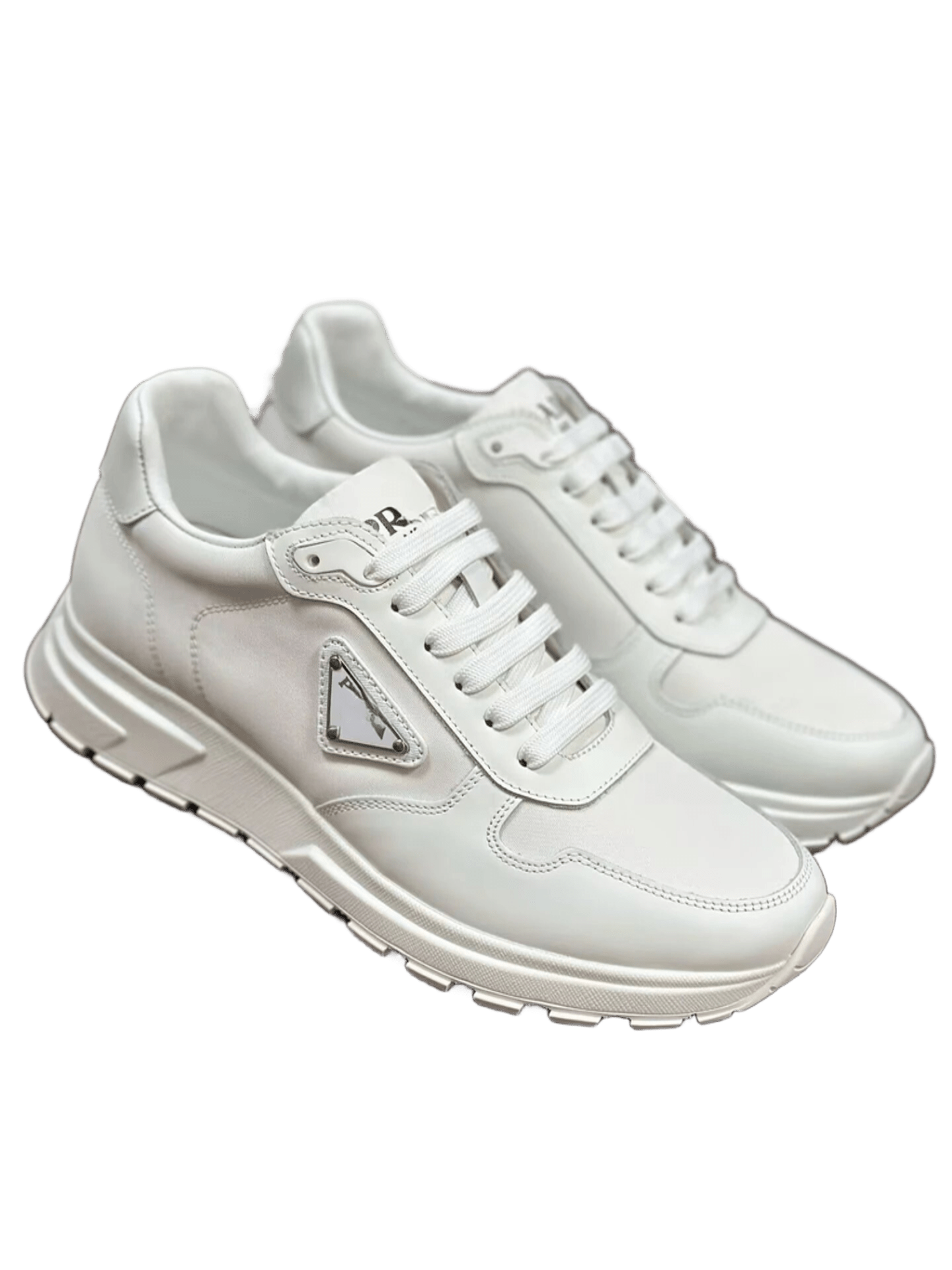 Prada White Leather Unisex Sneakers with Logo