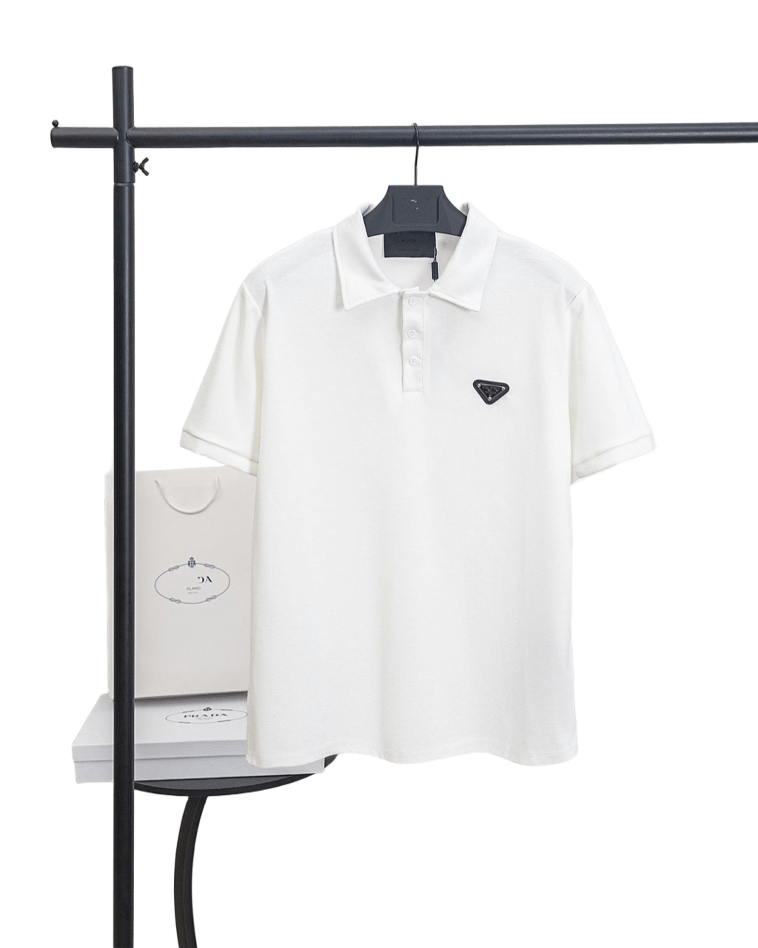 Prada White Polo Shirt: Iconic Logo, Breathable Cotton