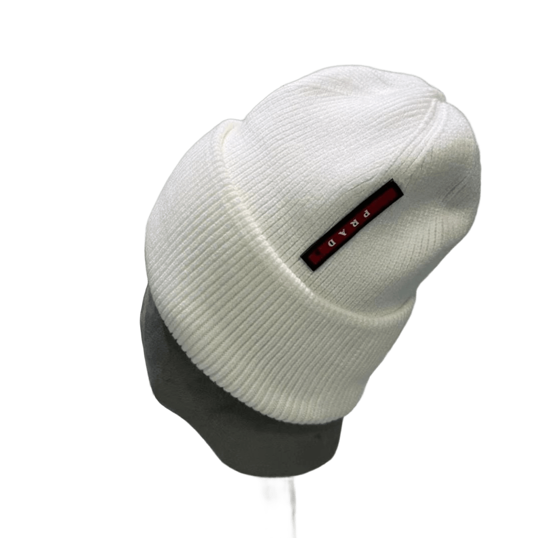 Prada White Wool Knit Beanie: Unisex Winter Hat