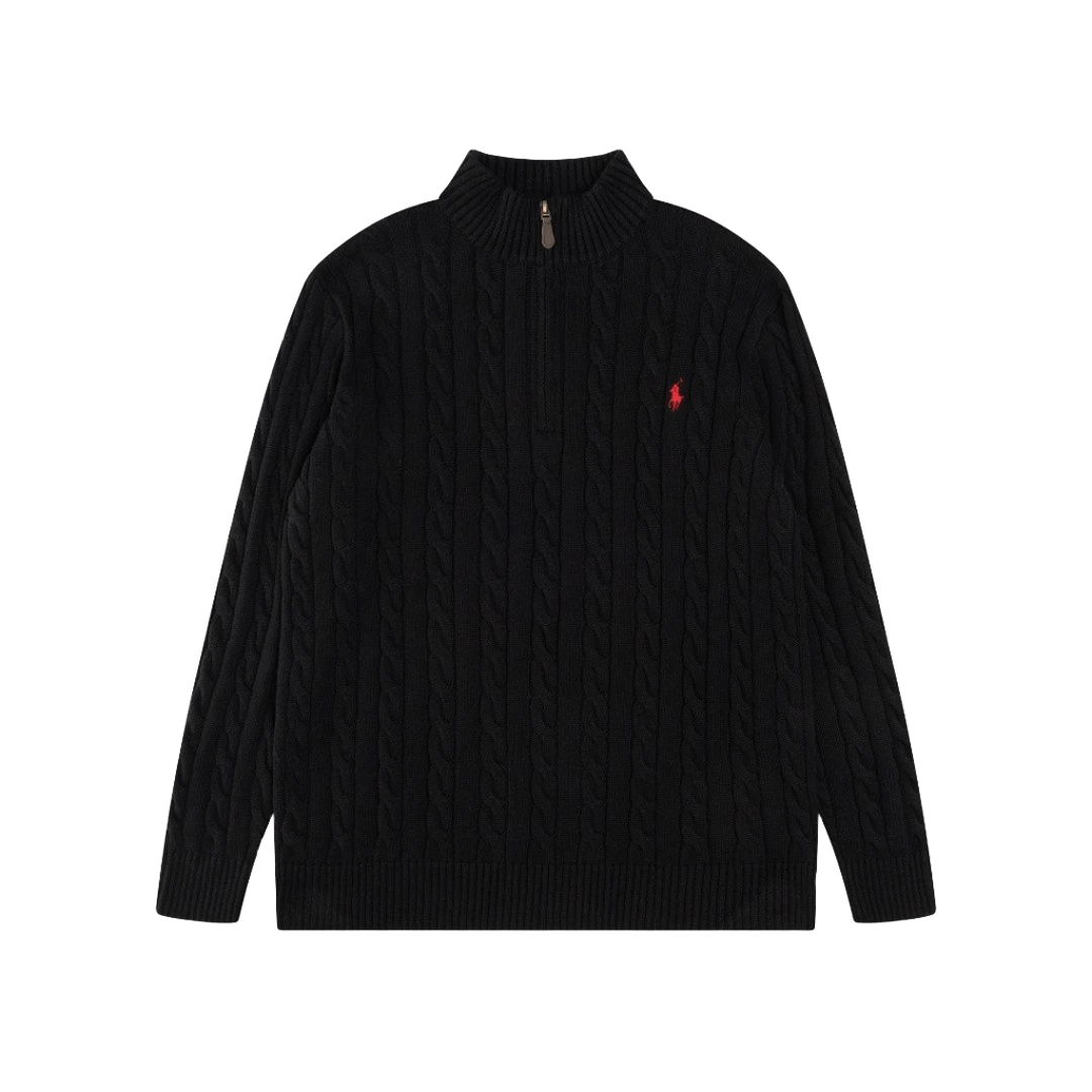 Ralph Lauren Black Cable Knit Sweater, Half-Zip, Unisex
