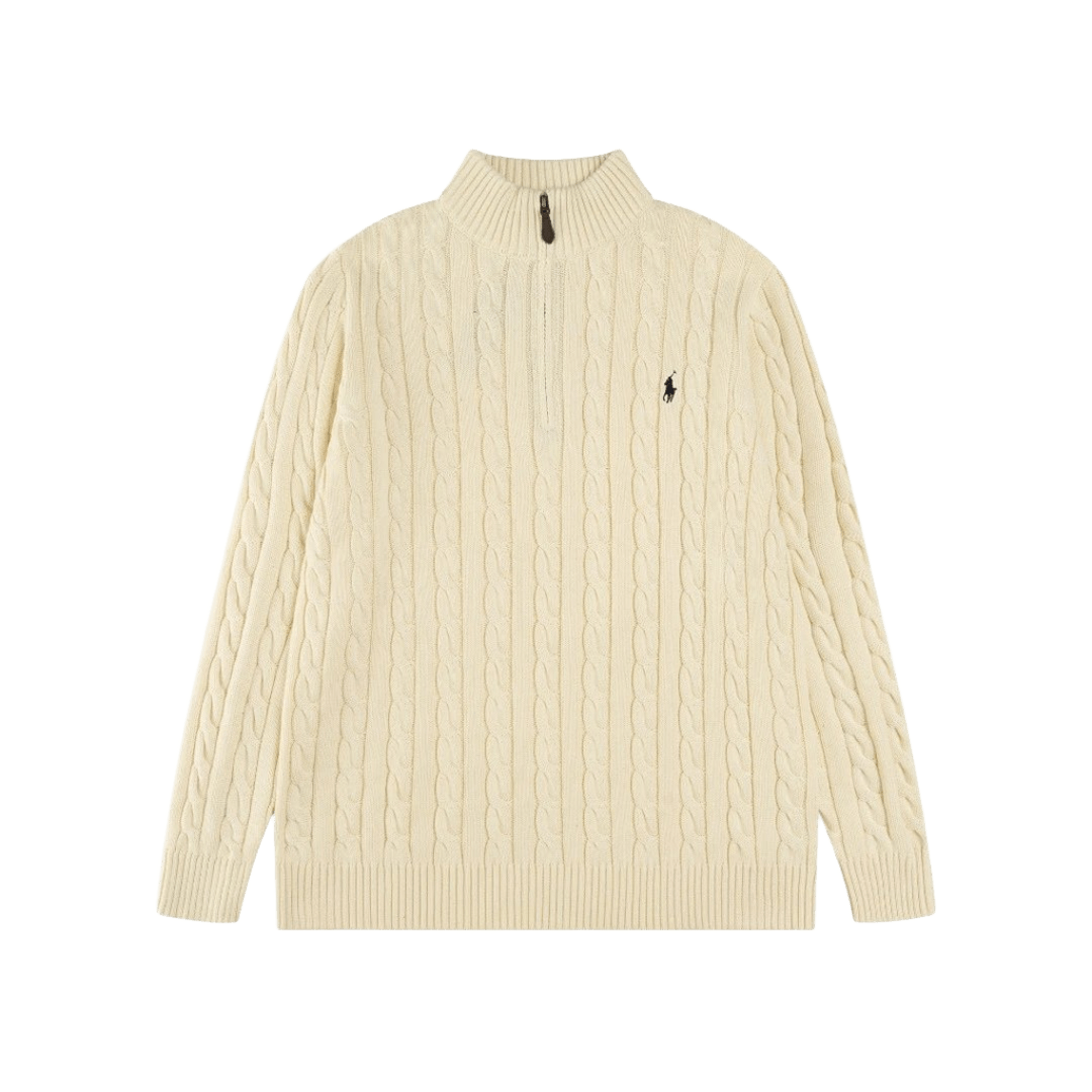 Ralph Lauren Ivory Cable Knit Wool Sweater, Pony Logo