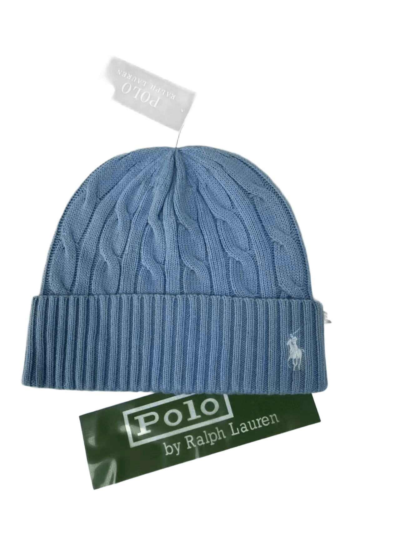 Ralph Lauren Light Blue Wool Cable Knit Beanie - Unisex