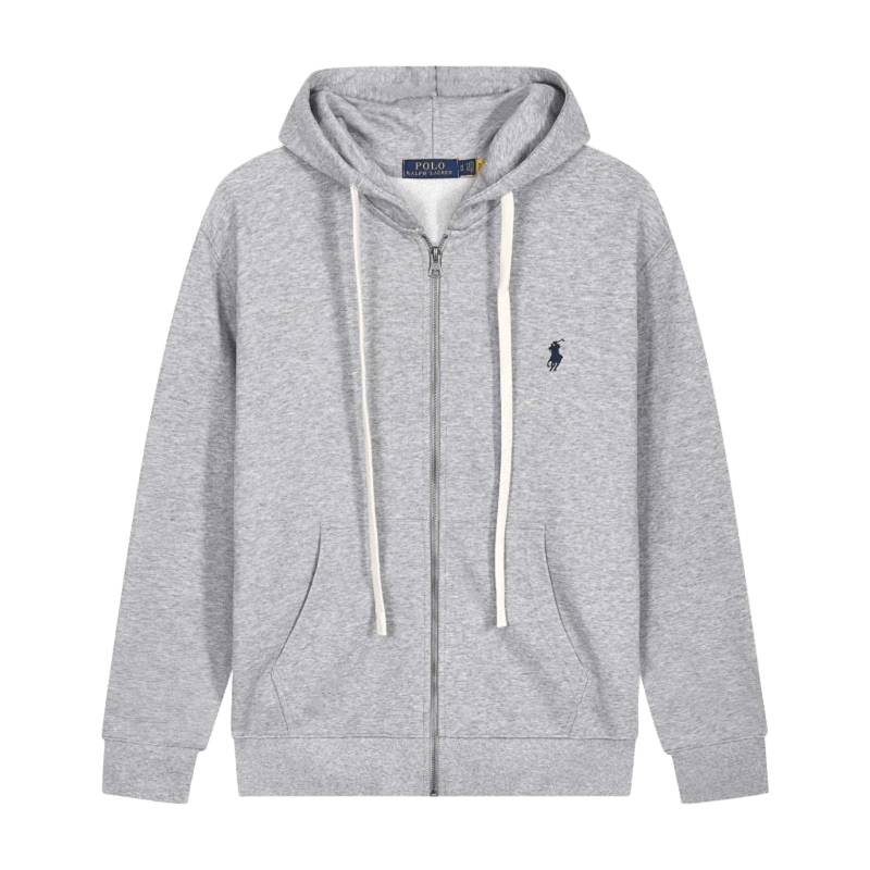 Ralph Lauren Light Gray Unisex Cotton Full-Zip Hoodie