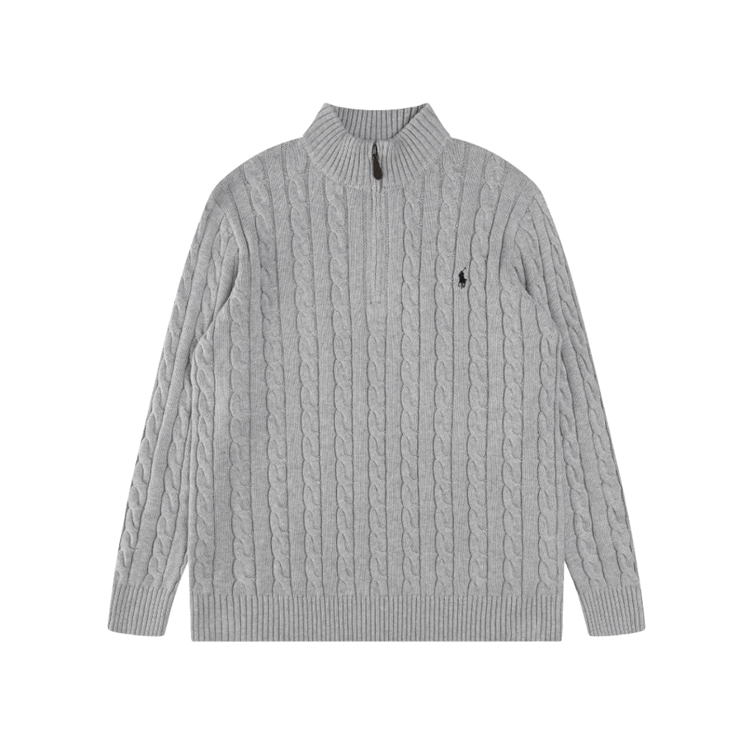 Ralph Lauren Men's Gray Wool Half-Zip Cable Knit Sweater