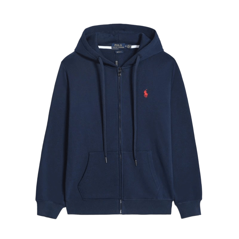 Ralph Lauren Navy Zip Hoodie: Unisex Cotton Polo Logo