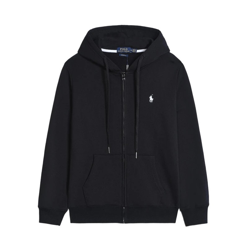 Ralph Lauren Polo Black Hoodie: Warm Cotton Zip-Front Unisex