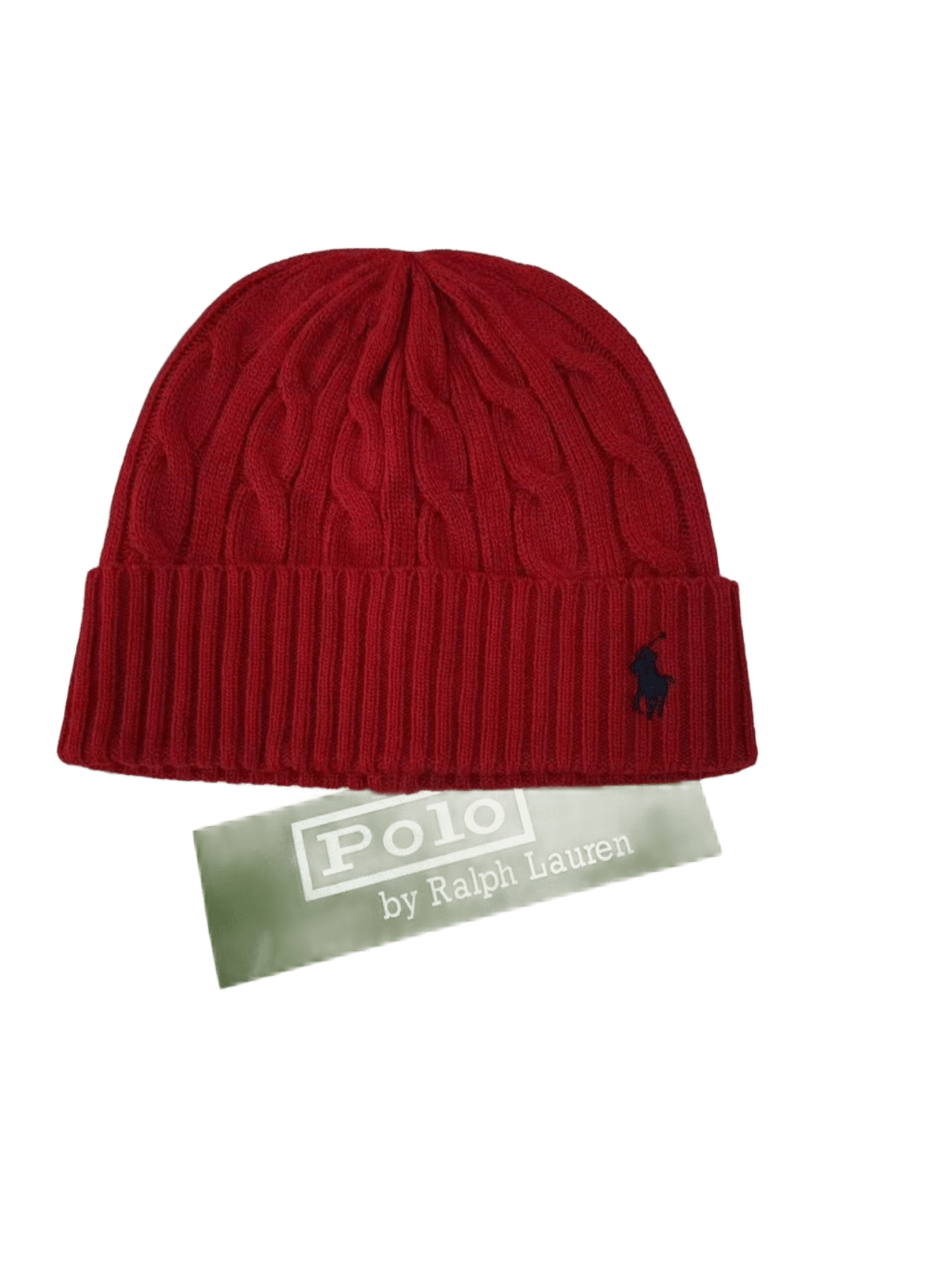 Ralph Lauren Polo Red Wool Blend Cable Knit Beanie, Unisex