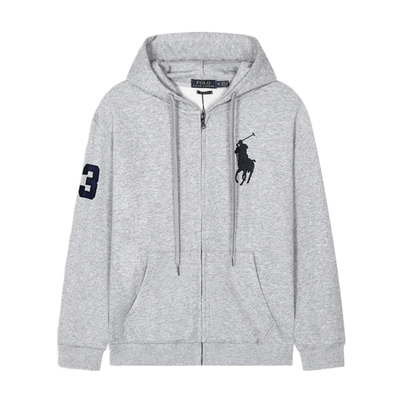 Ralph Lauren Polo Vintage Hoodie: Grey Zip-Up, Embroidered Logo