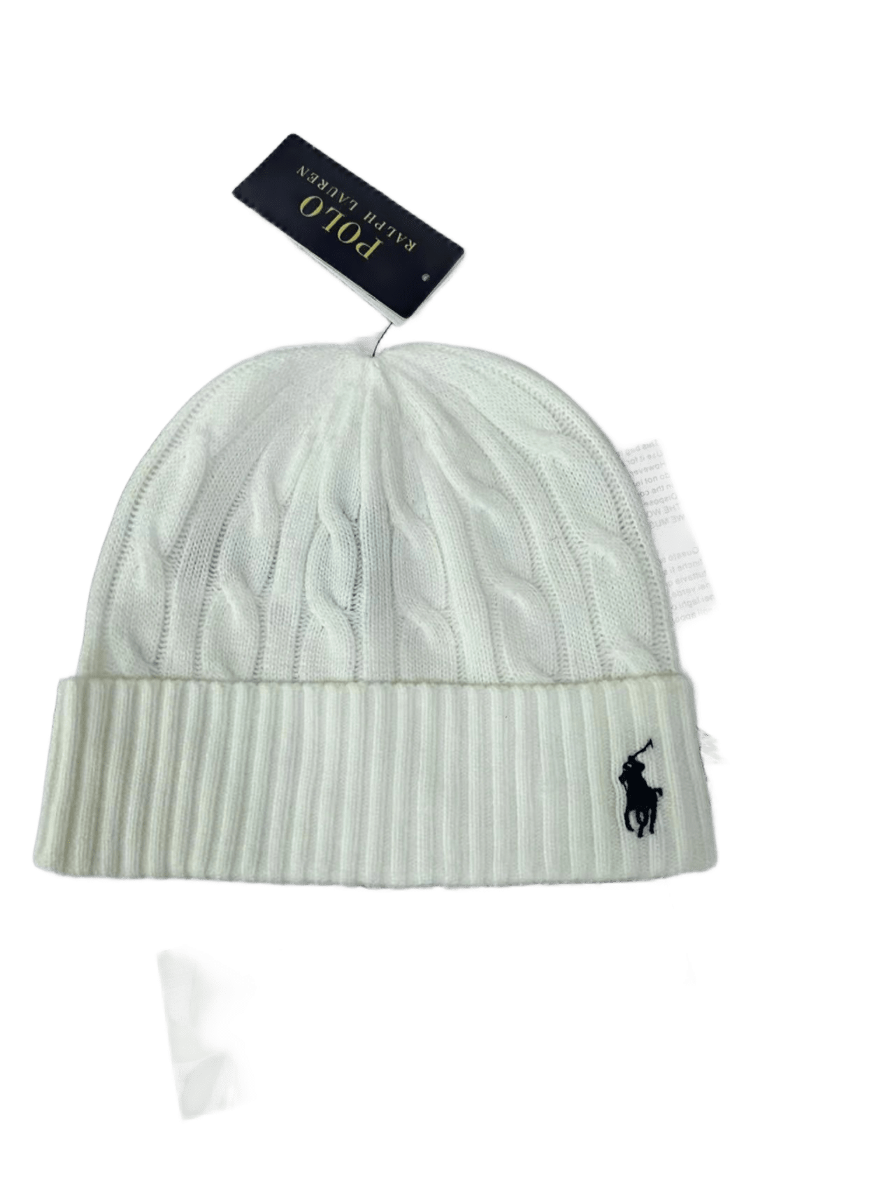 Ralph Lauren Polo White Cable Knit Beanie - Unisex Winter Hat