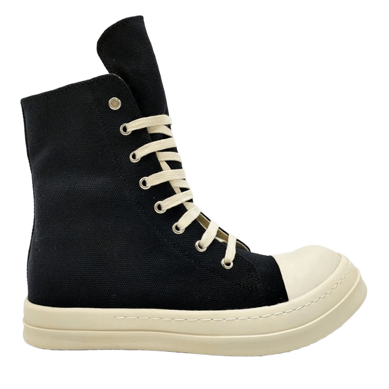 Rick Owens Black High-Top Canvas Sneakers, Unisex Avant-Garde