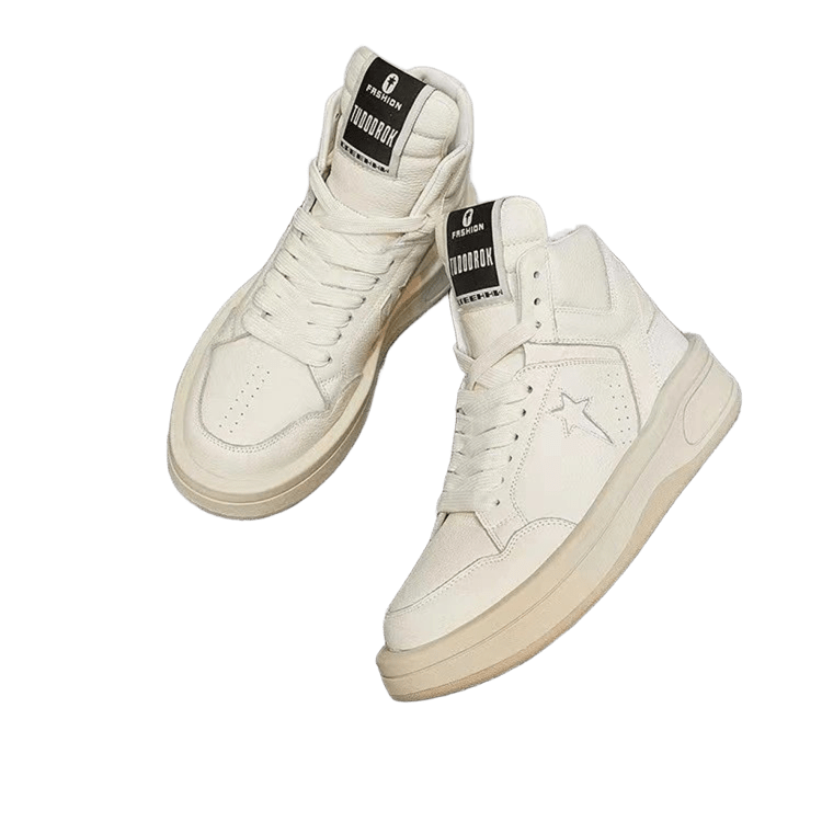 Rick Owens White Leather High-Top Sneakers, Avant-Garde