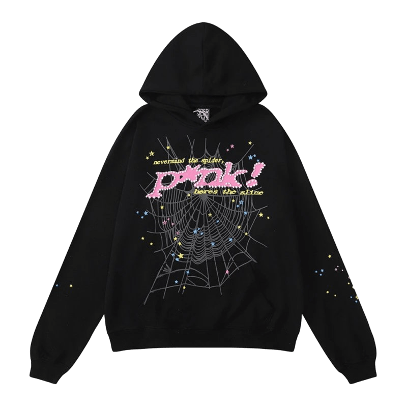 SP5DER Black Hoodie: Unisex Streetwear, Cozy Spiderweb Design