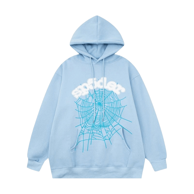 SP5DER Light Blue Hoodie: Unisex Cotton Streetwear