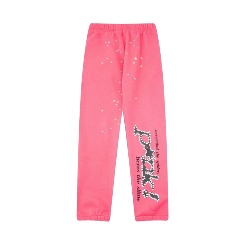 SP5DER Pink Cargo Pants with Star & Crystal Streetwear