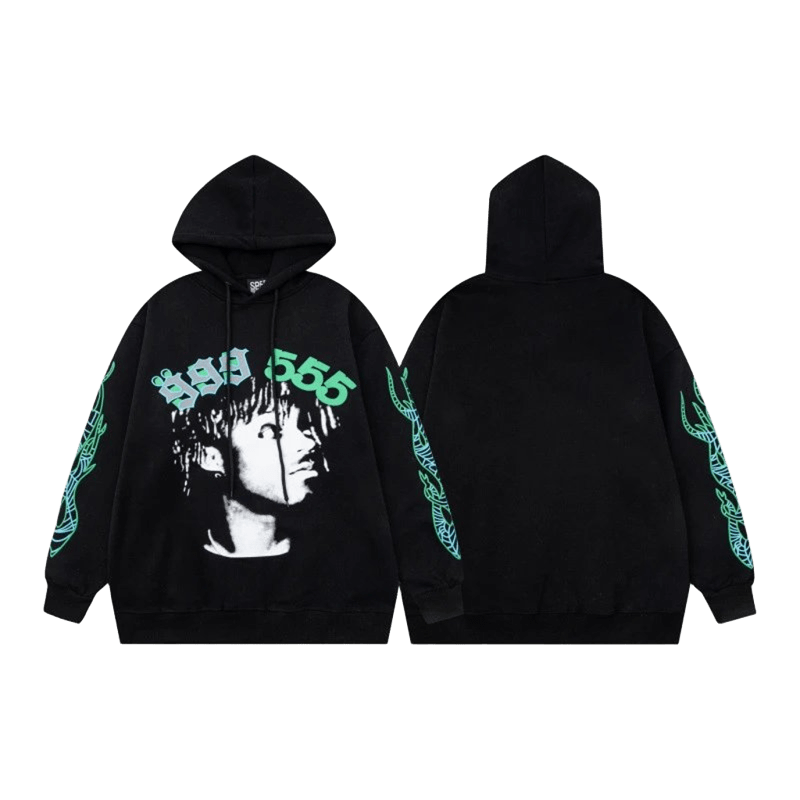 SP5DER Unisex Hoodie: Black Warm Graphic Streetwear