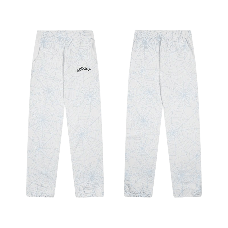 SP5DER White Pants: Spiderweb Design, Unisex, Comfort Fit